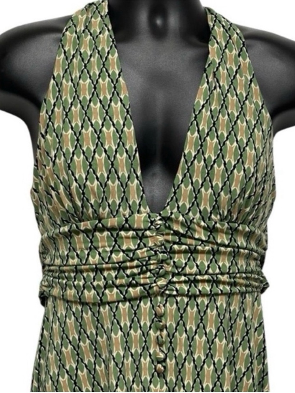 AGB Olive Green Halter Midi Dress Open Back Resort Vacation Dress 10 - Picture 3 of 6